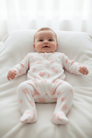 baby front snap footie with heart print, soft cotton sleeper