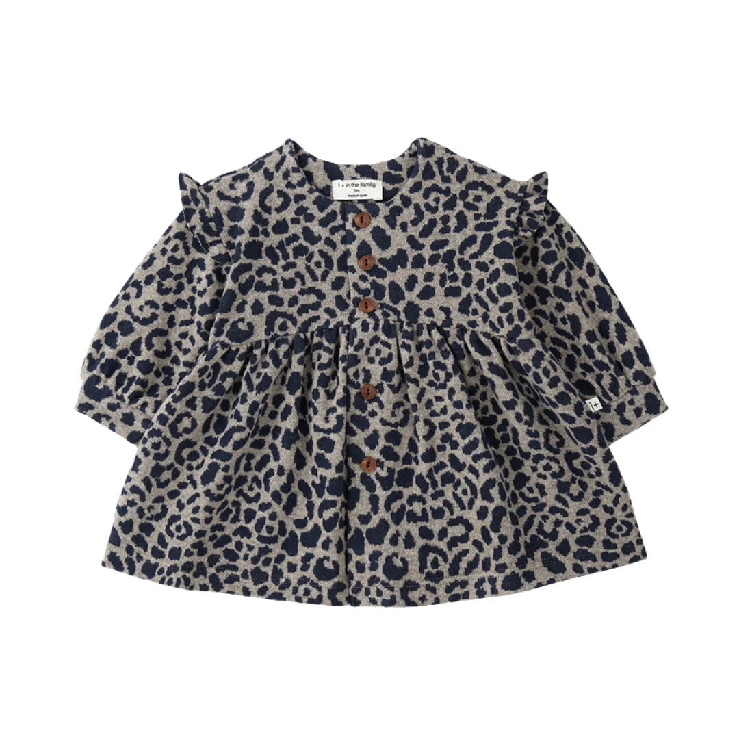 A front view of the 1+ in the Family Matera dress in a soft blue knit fabric.