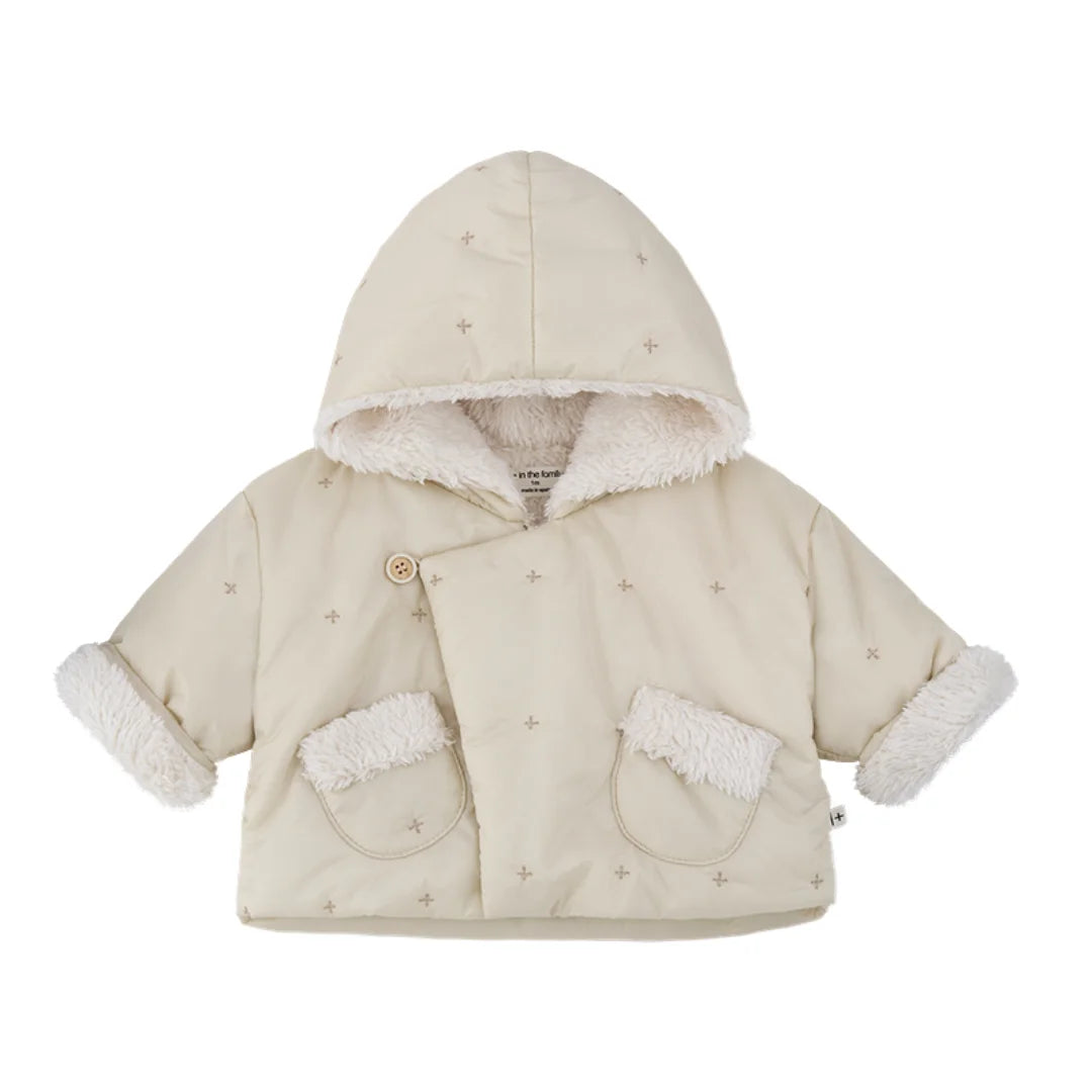 A front view of the 1+ in the Family MONTPELLIER infant padded jacket in ecru color.