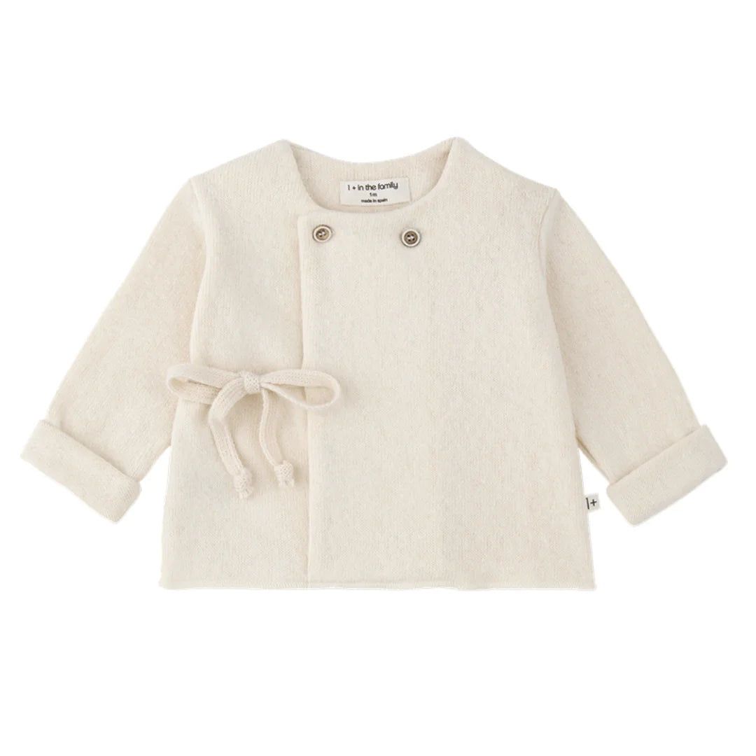 A front view of the 1+ in the Family PESSAC newborn shirt in ecru color.