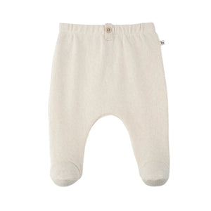 A front view of the 1+ in the Family SAIGNON footed infant leggings in ecru color.