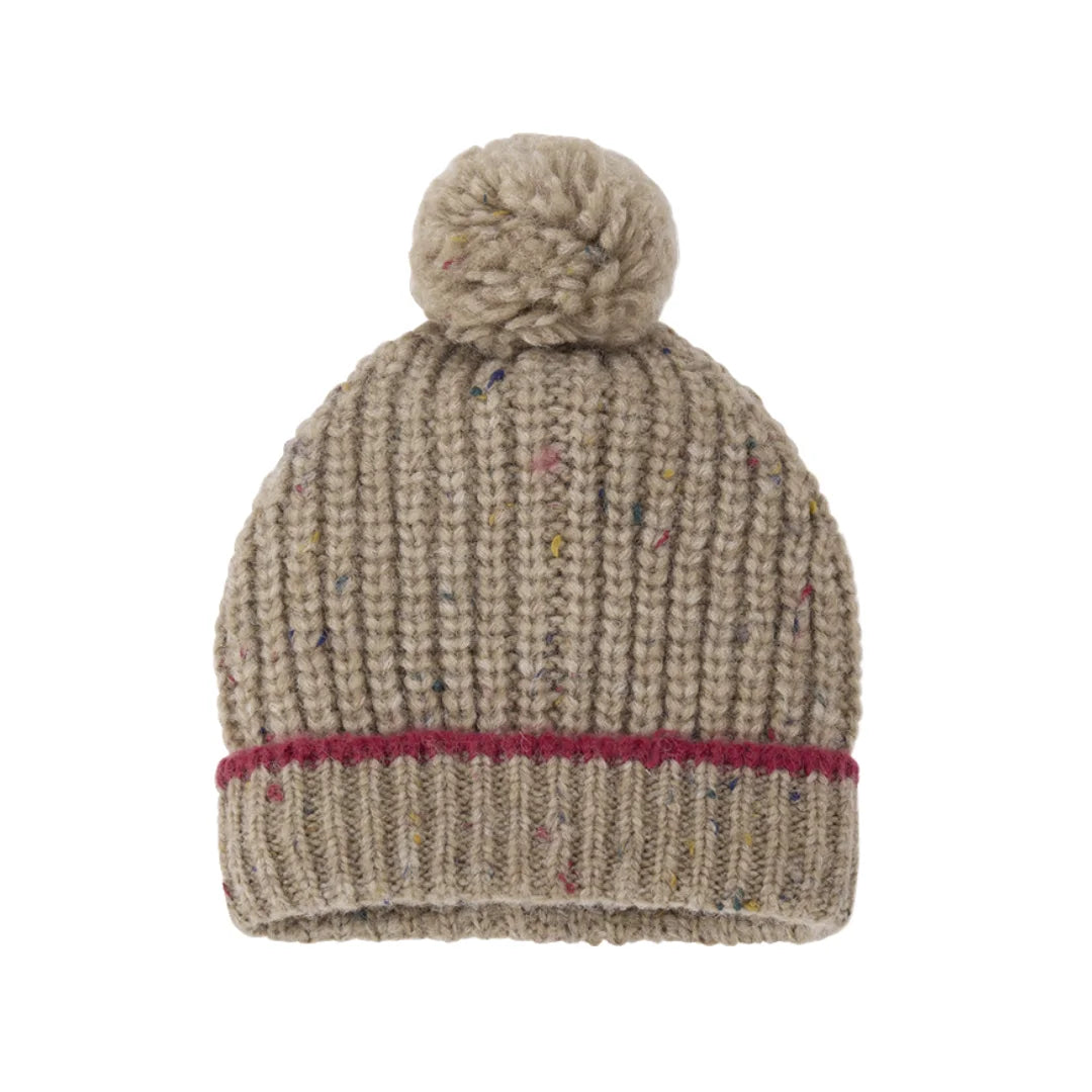 The 1+ in the Family Louise beanie in a neutral canapa color, viewed from the front.