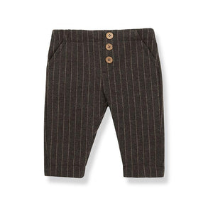 A beautifully tailored pair of 1+ in the Family pull-on pants featuring a classic charcoal pinstripe pattern.