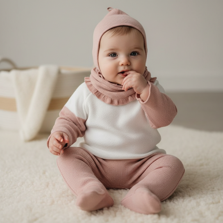 Pequeno TOCON Knit Contrast Sleeve 3 PC Set ( Top,Bottom & Hat)