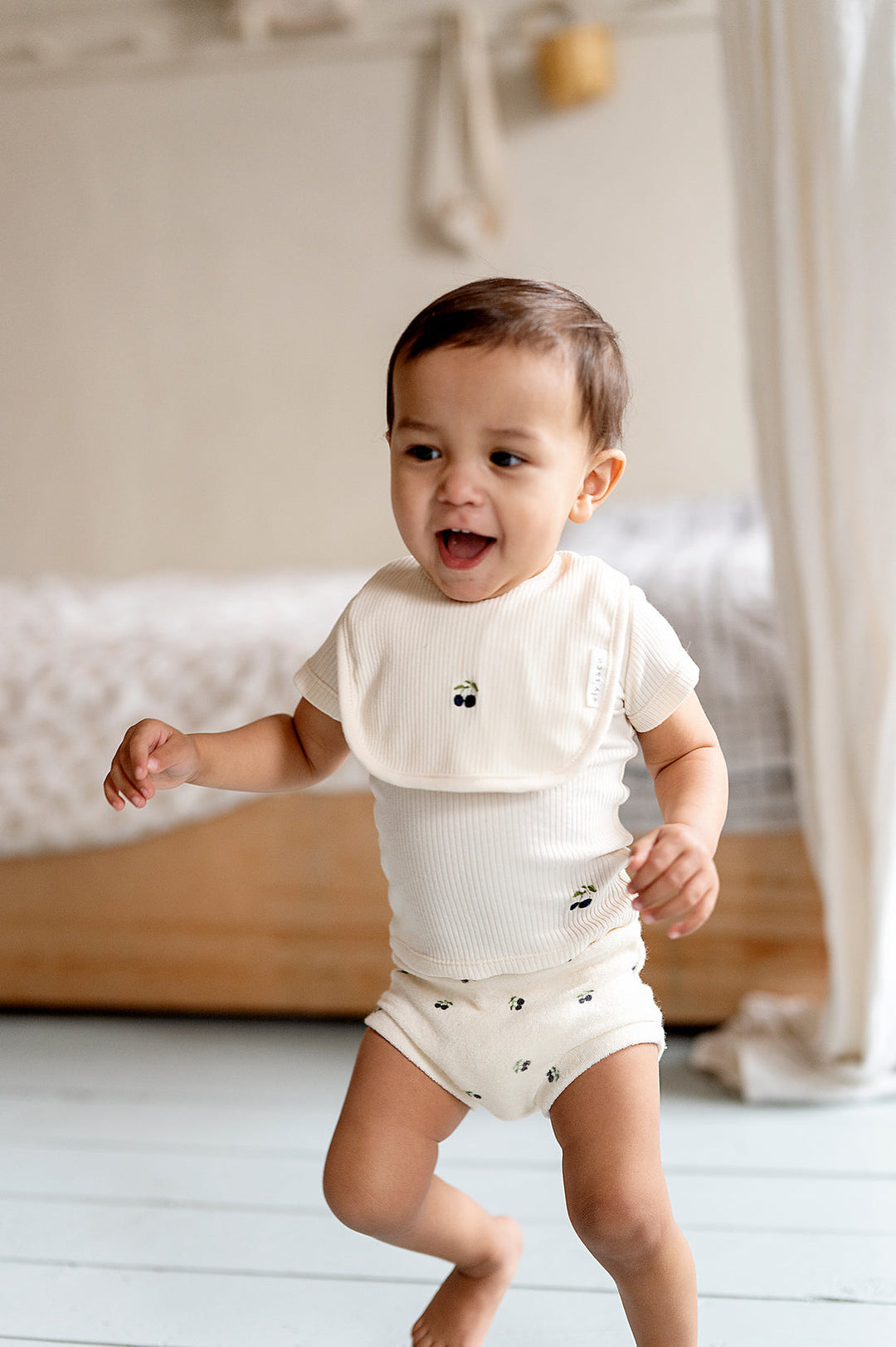 Elys & Co Navy/Cream Ribbed Cherry Bib