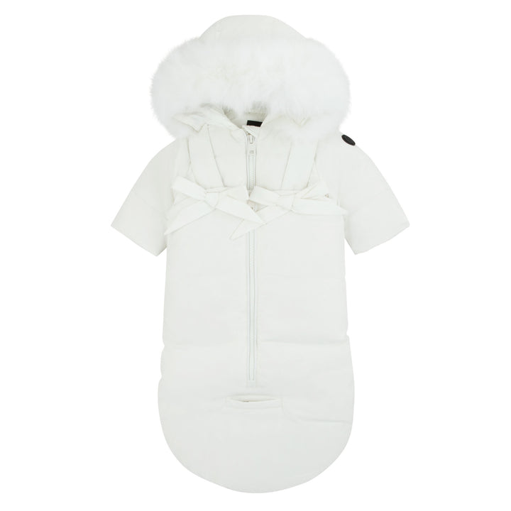 Pramie Ivory Bow Baby Snowsuit 3M–6M | Elegant & Cozy Winter Wear for Infants