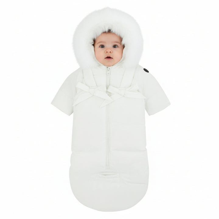 Pramie Ivory Bow Baby Snowsuit 3M–6M | Elegant & Cozy Winter Wear for Infants