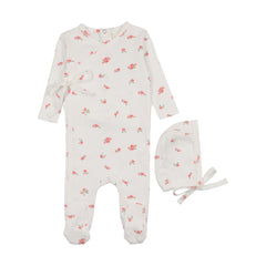 Mema Knits Floral Pink Pointelle Side Snap Footie + Bonnet