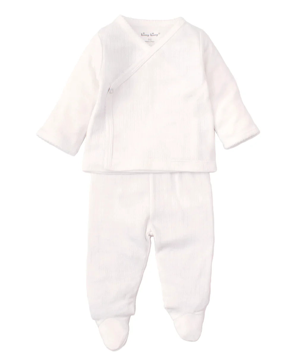 Kissy Kissy White Pointelle Cross Tee and Pant Set