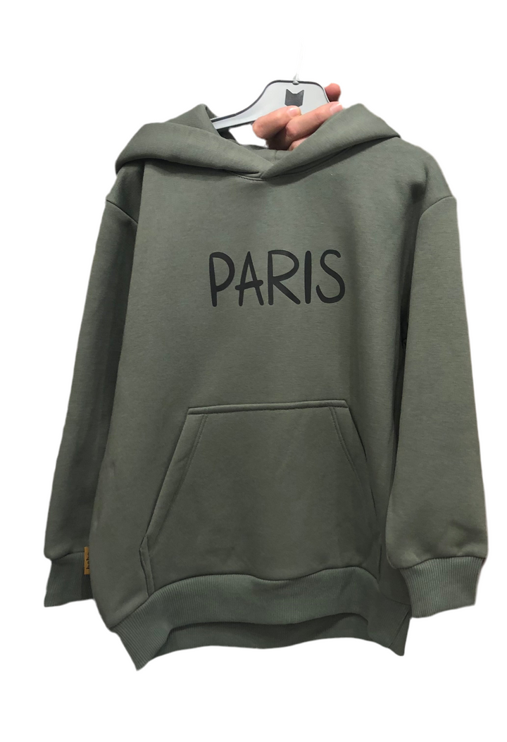 Hebe Paris Bonjour Olive Green Hoodie