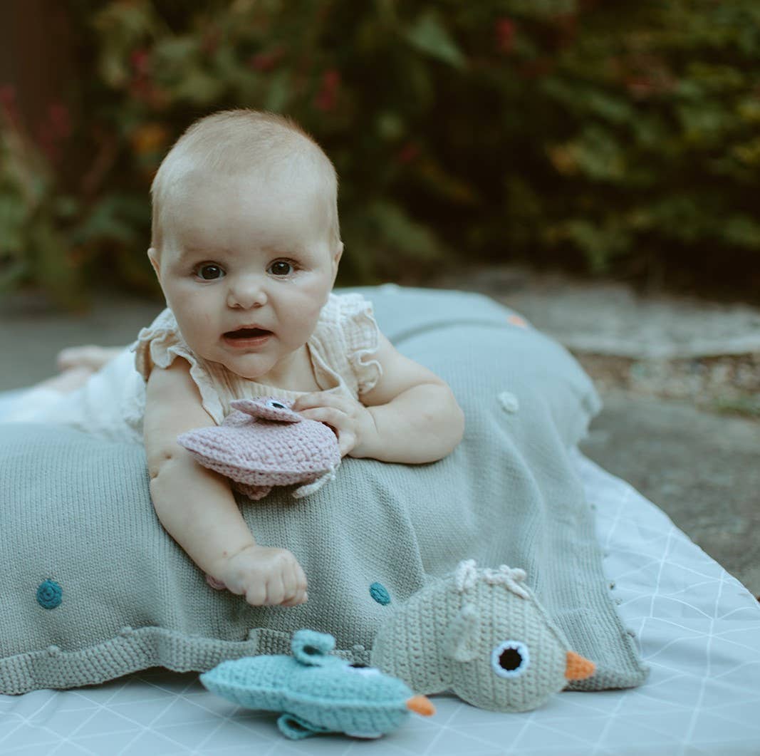 Pebble - Handmade Baby Bird Rattle: Duck Egg Blue