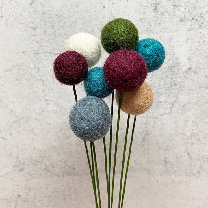Oakwind Hollow - Set of 8 Felted Wool Flower Ball Bouquet Get Cozy
