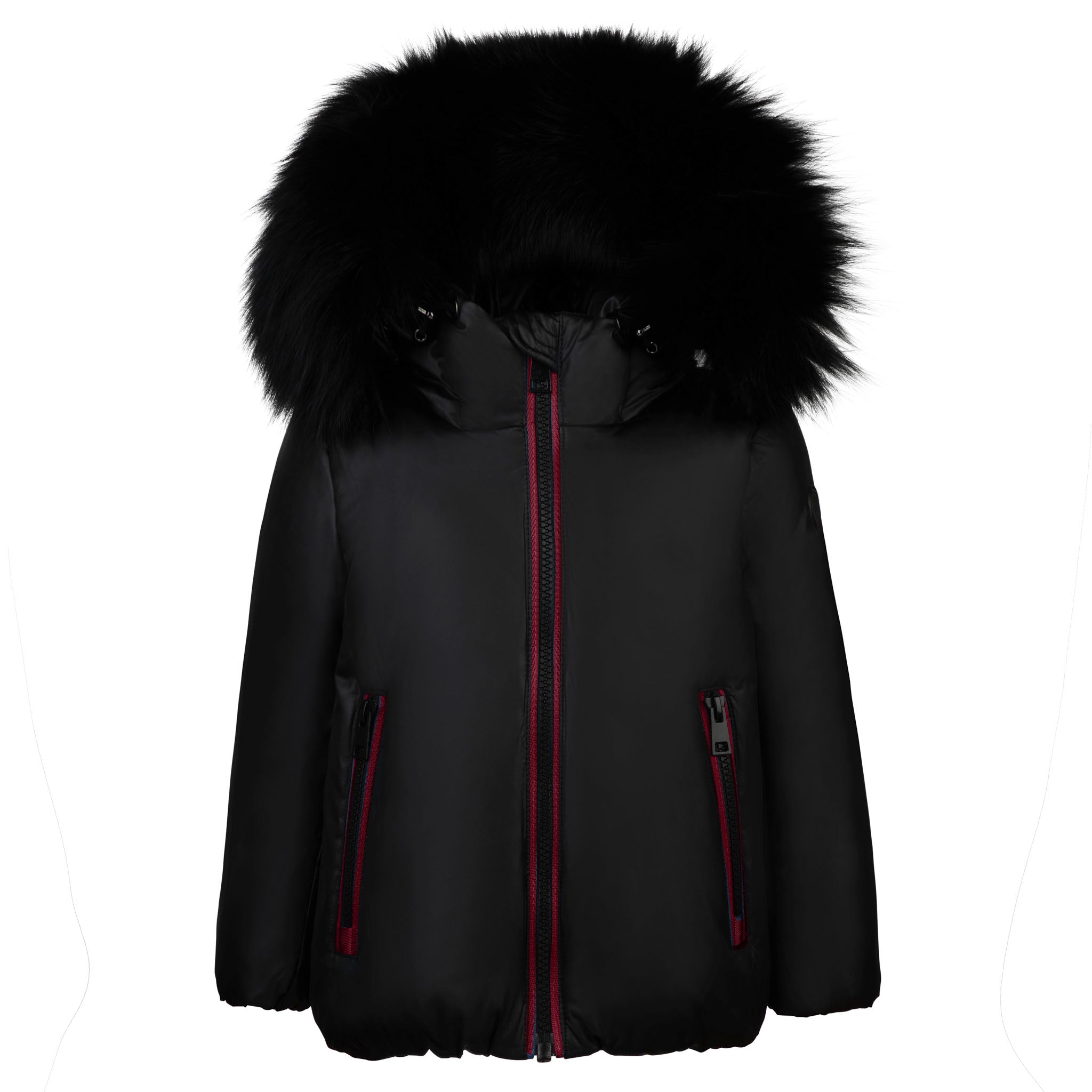 Little Girls Black Down Jacket with Red Trim | PRAMIE