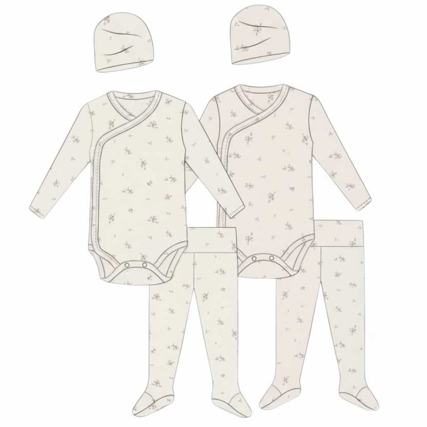  Floral Onesie + Leggings + Beanie + booties