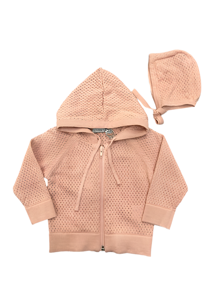 KNIT POINTELLE JACKET + BONNET