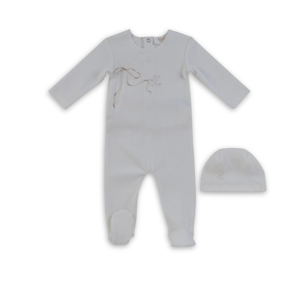 Kipp Baby Flutter Bow Footie and Hat Soft Cotton Baby Outfit Bow Detail Design