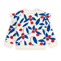 Sweater with blue and red leaf pattern on a white background