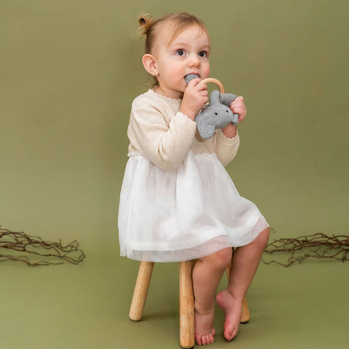 Viverano Elephant Teething Ring Rattle Grey Heather