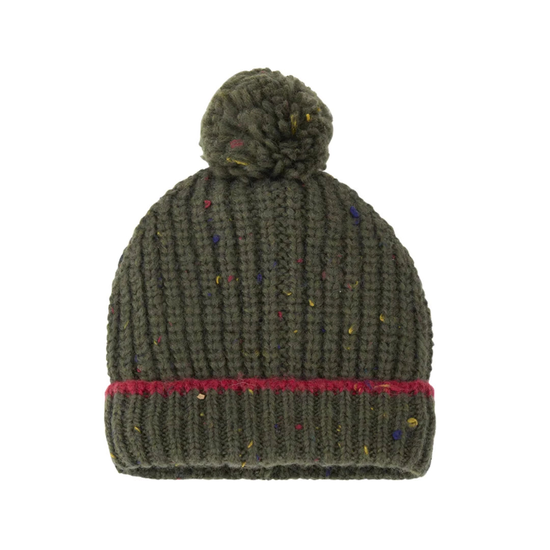 A simple, soft khaki ribbed beanie from 1+ in the Family.