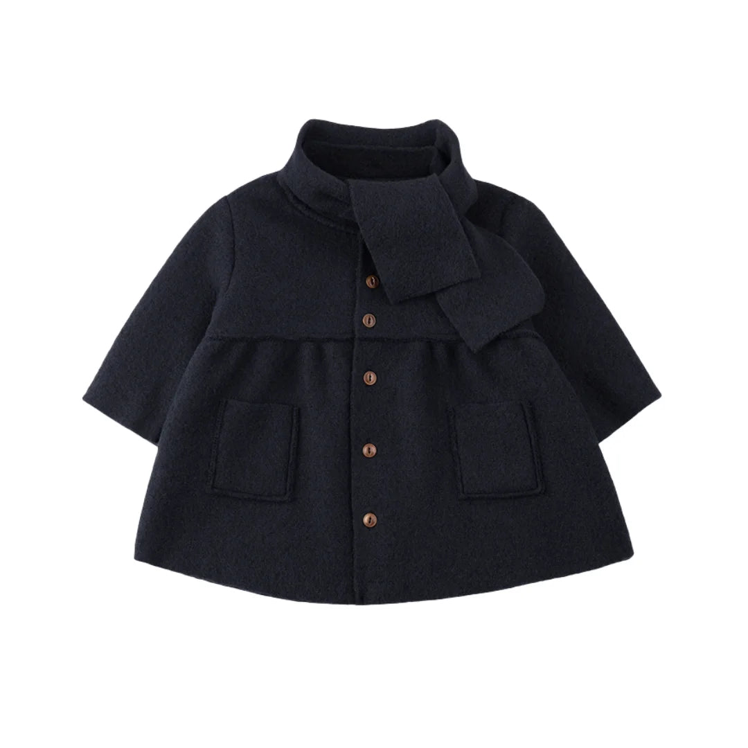 The 1+ in the Family Gorizia blue coat and matching scarf set displayed neatly