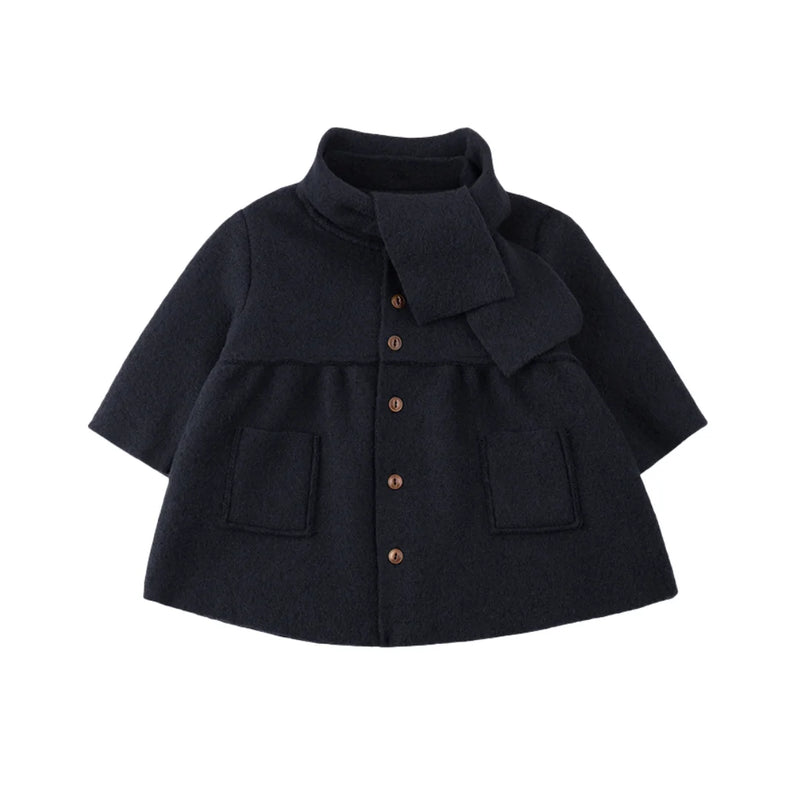 The 1+ in the Family Gorizia blue coat and matching scarf set displayed neatly