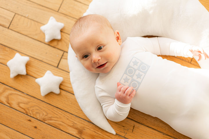 So Loved White/Baby Blue Puff Print Footie