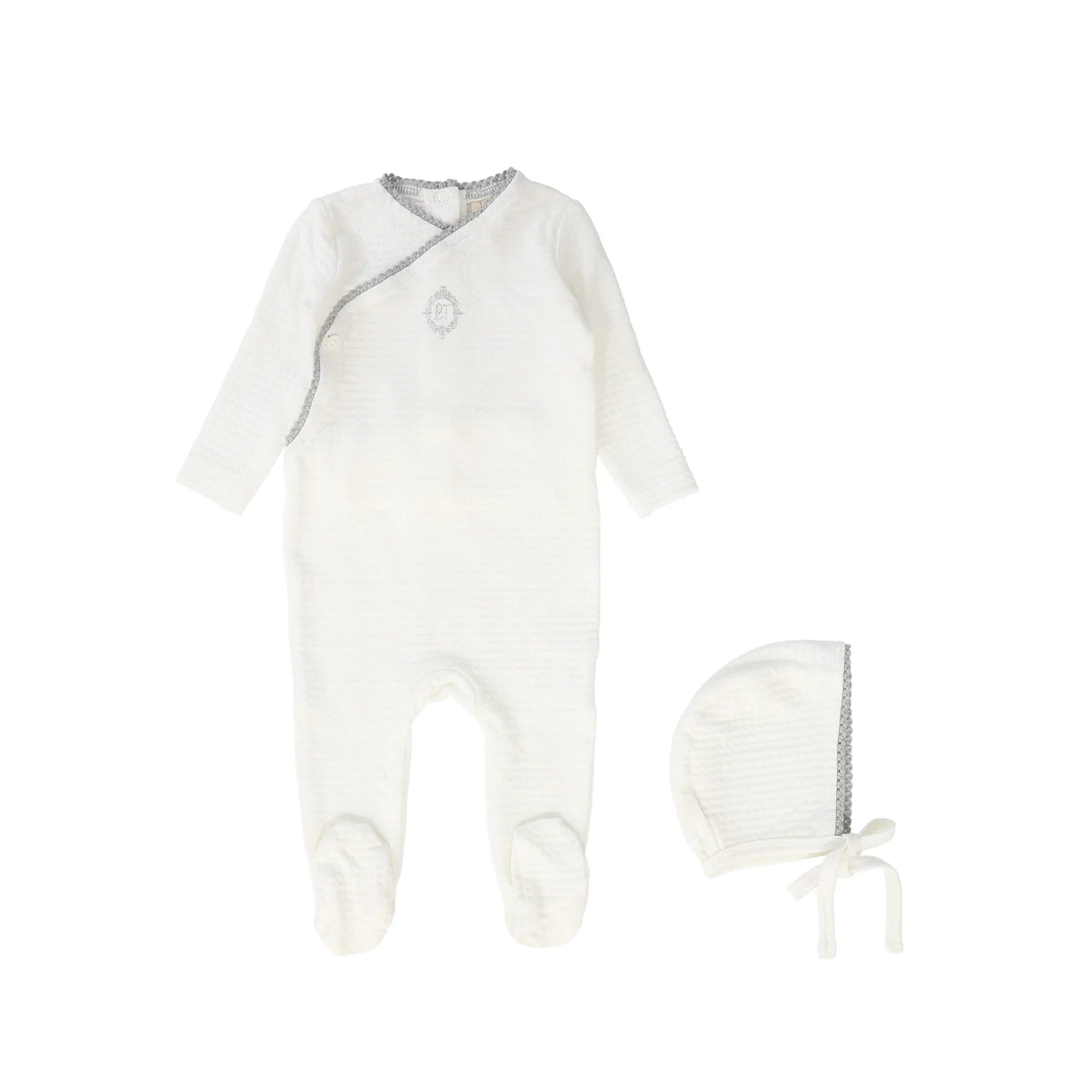 Bebe Jolee White/Blue Medallion Wrap Footie