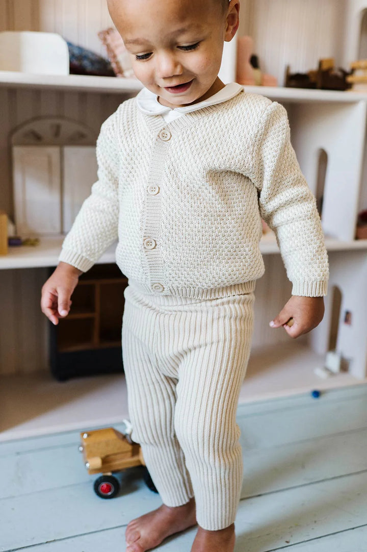 Looms Beige Bubble Knit Ribbed Overalls