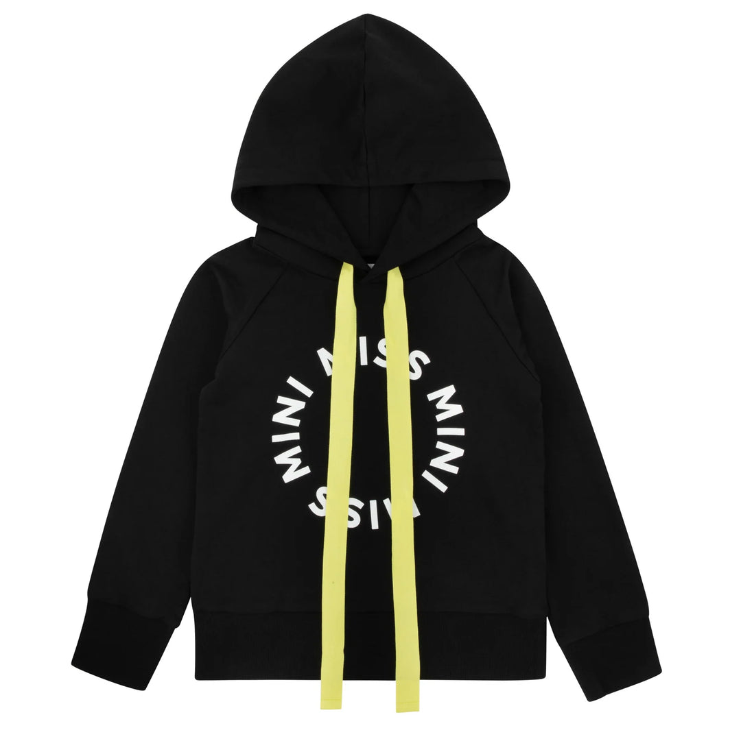 Miss Mini Neon Logo hoodie for kids, soft cotton pullover sweatshirt with bold neon logo graphic