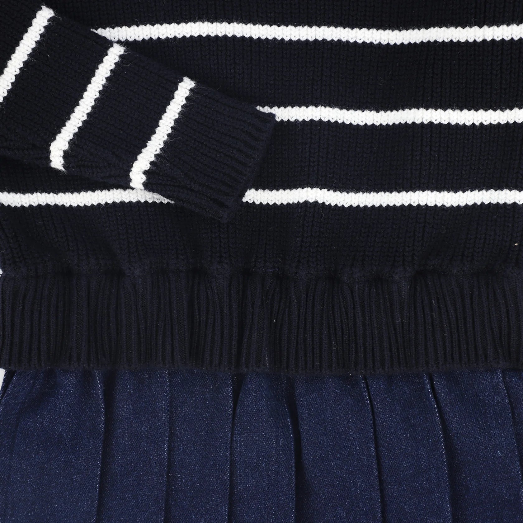 Bamboo Navy Stripe Knit Pleated Dress