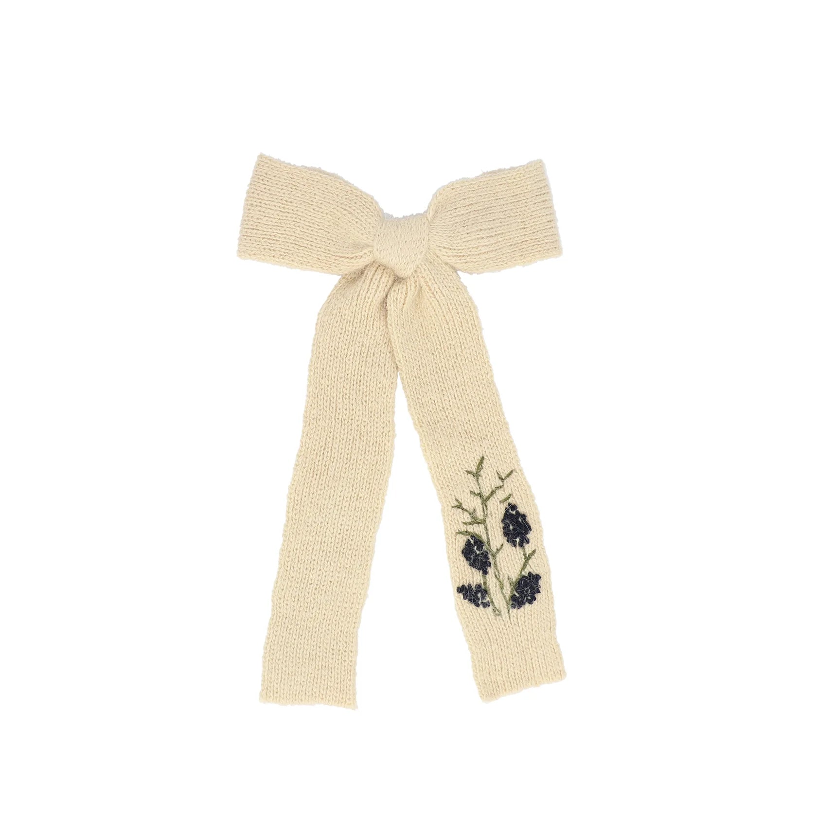 Knit Embroidered Bow Oatmeal