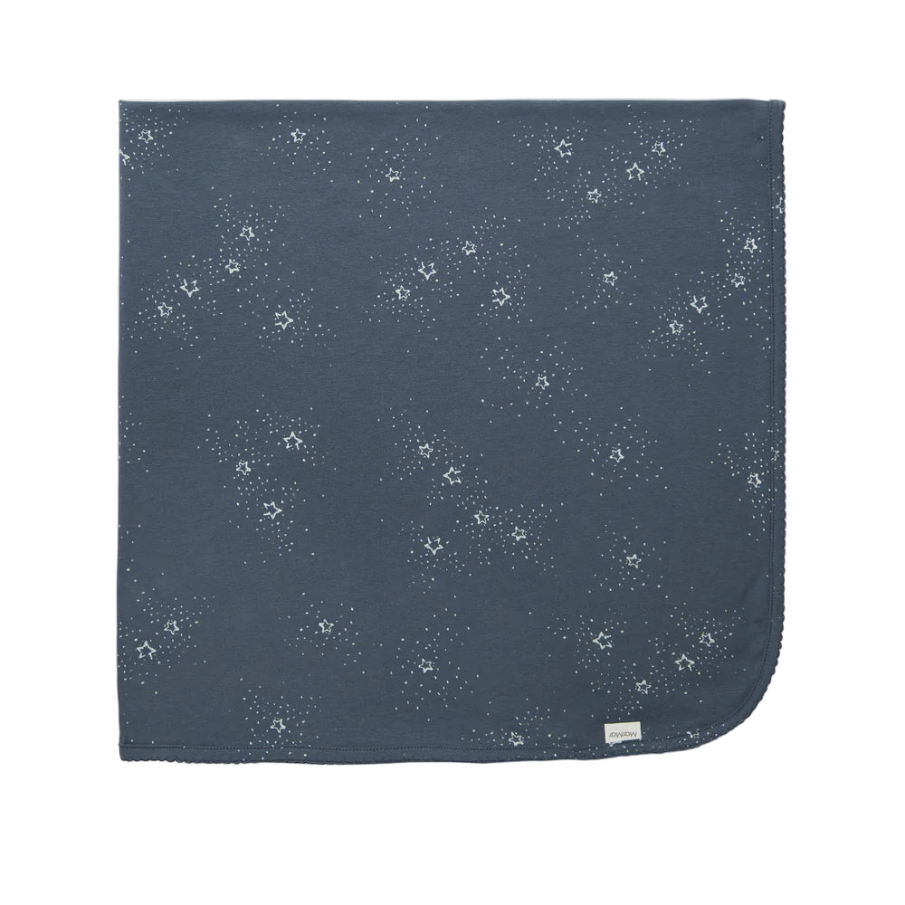 Navy blue fabric with white floral pattern on a white background