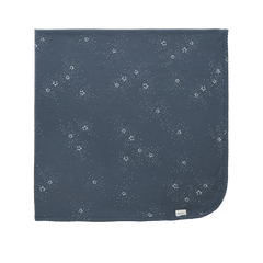 Navy blue fabric with white floral pattern on a white background