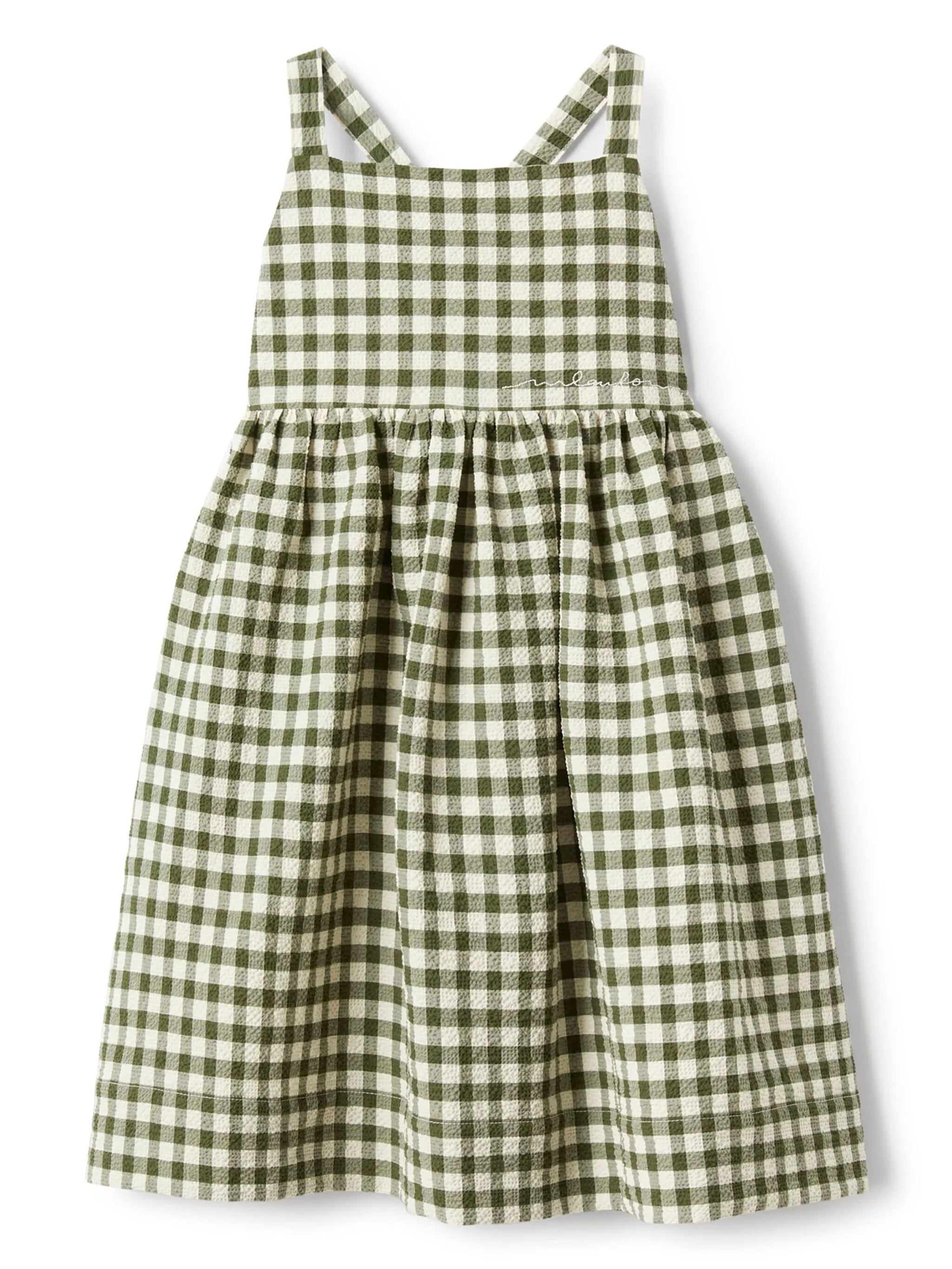 MILON Olive Gingham Sleeveless Dress | Luxury Baby & Toddler Girl Summer Dress