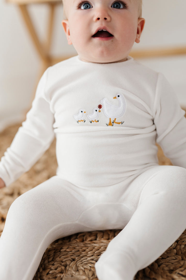Ely's & Co Cream Velour Sherpa Ducklings Footie