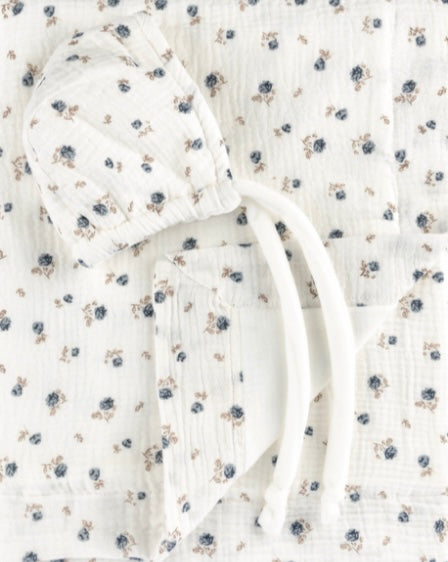 Bebe Beaute Blue Floral Muslin Bonnet