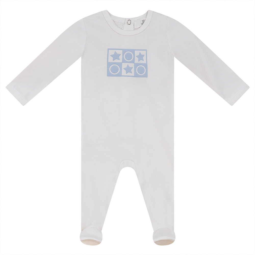 So Loved White/Baby Blue Puff Print Footie
