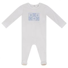 So Loved White/Baby Blue Puff Print Footie