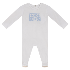 So Loved White/Baby Blue Puff Print Footie