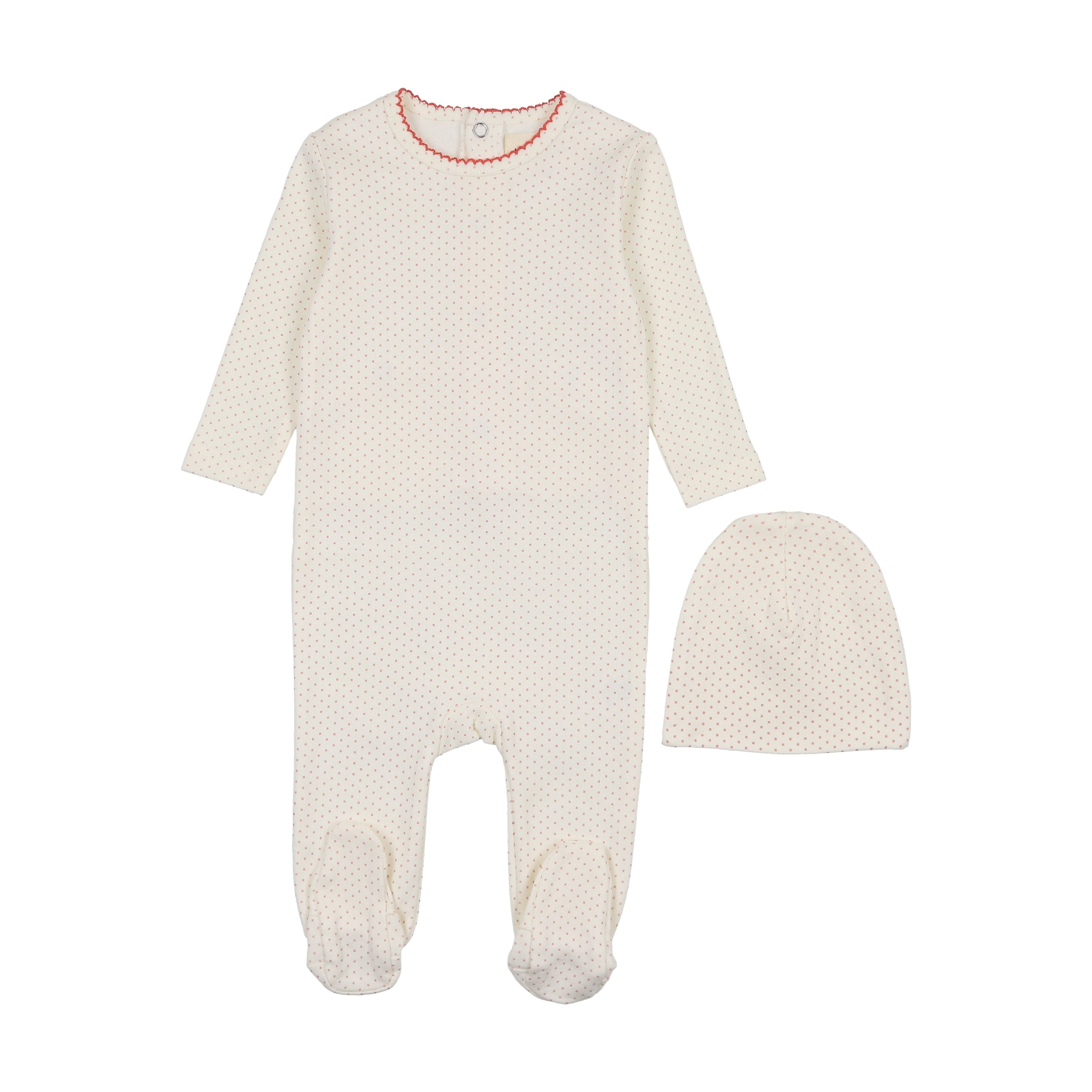 Mema Knits Pink Polka Dot Footie + Beanie