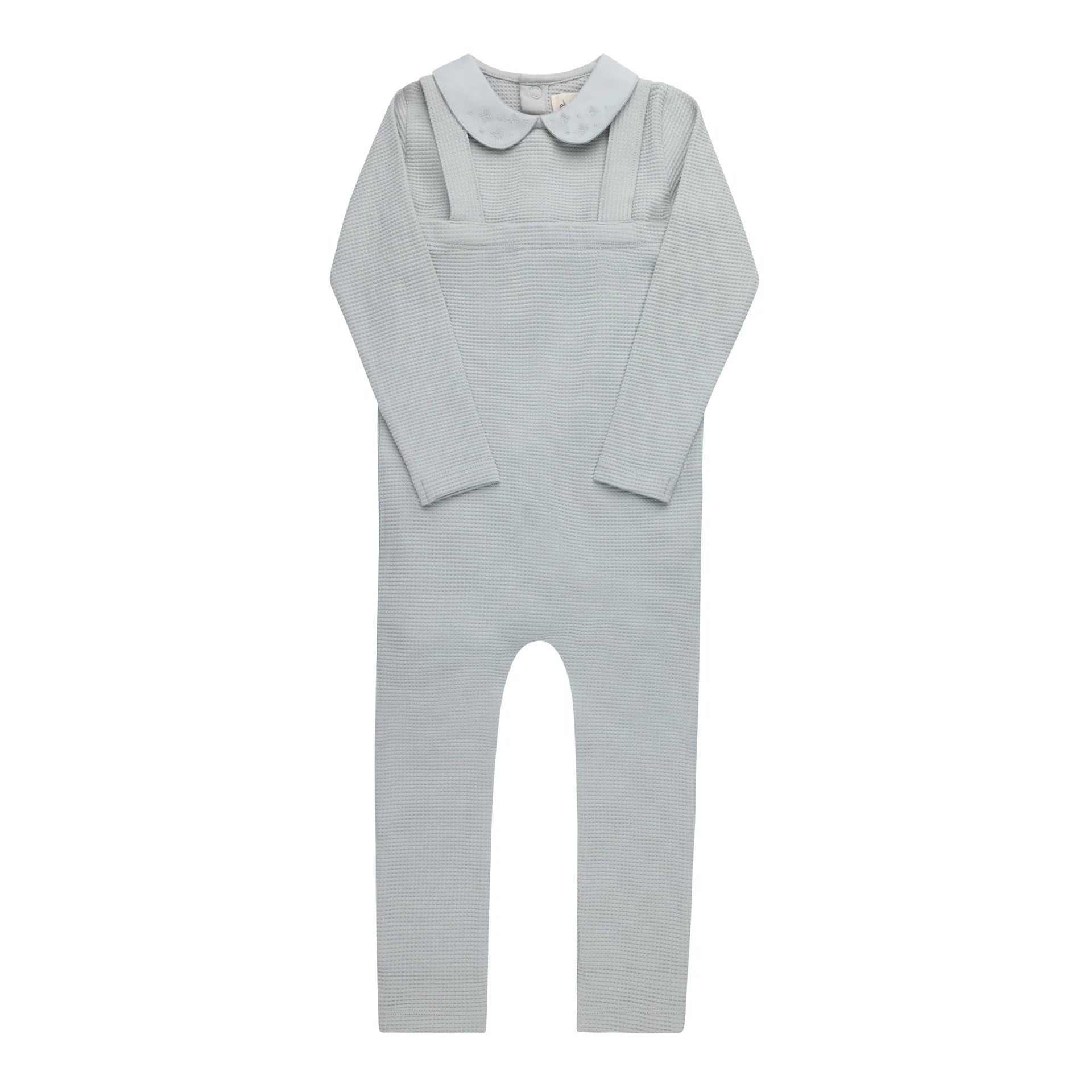 Ely's & Co Blue Embroidered Collar Bodysuit + Overalls