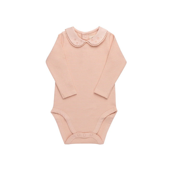 Ely's & Co Pink Embroidered Collar Bodysuit + Overalls