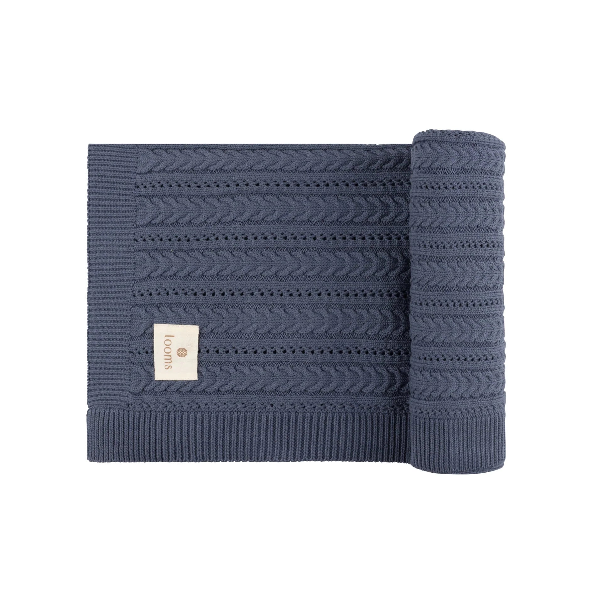 Looms Blue Cable Pointelle Blanket