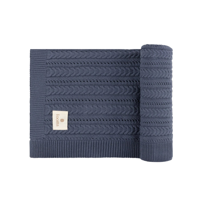 Looms Blue Cable Pointelle Blanket