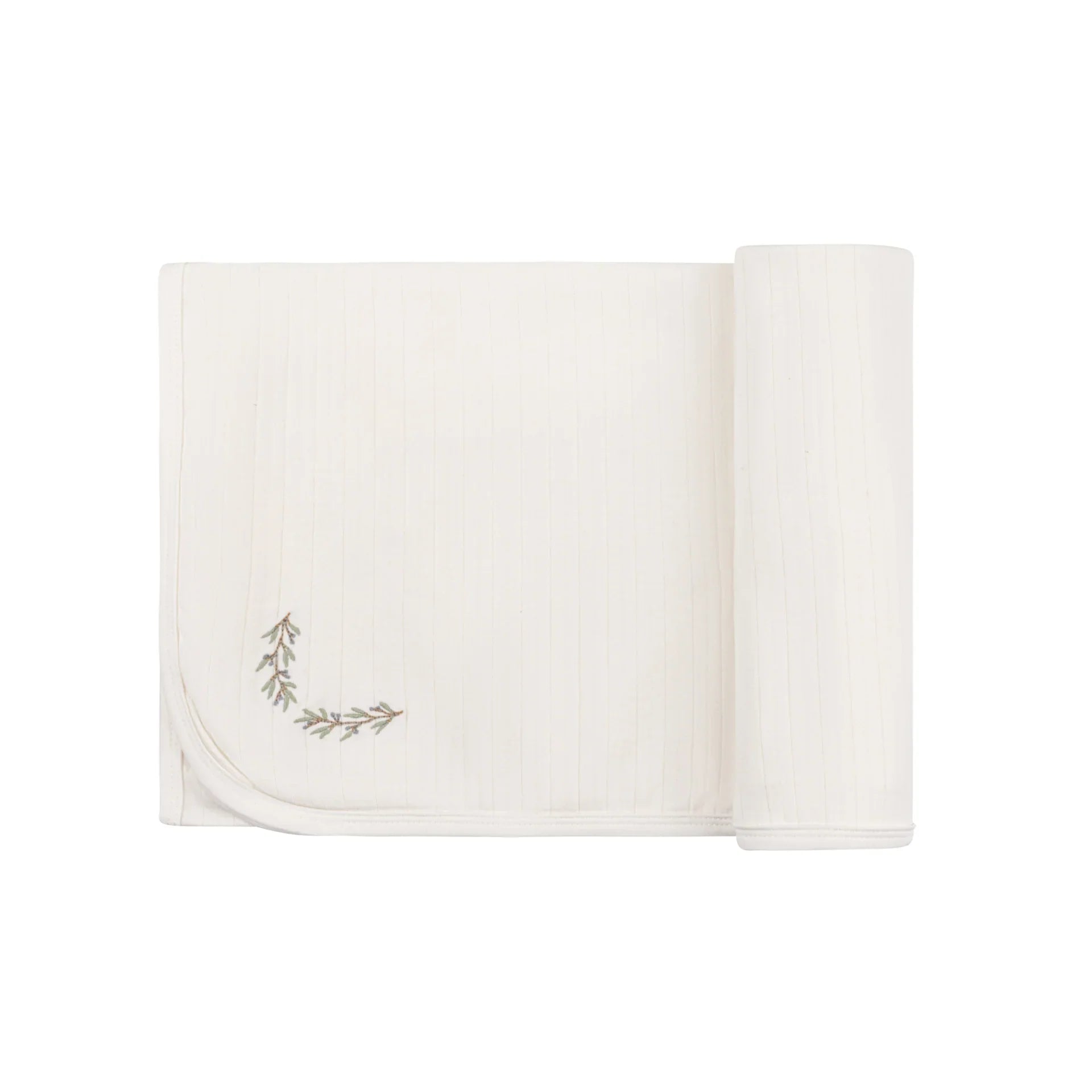 Ely's & Co Ivory/Blue Wide Rib Embroidered Blanket