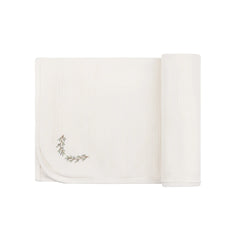 Ely's & Co Ivory/Blue Wide Rib Embroidered Blanket