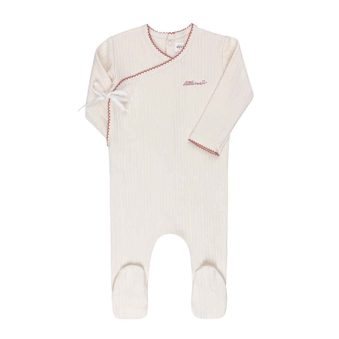 Ely's & Co Ivory/Pink Cotton Little One Footie + Beanie