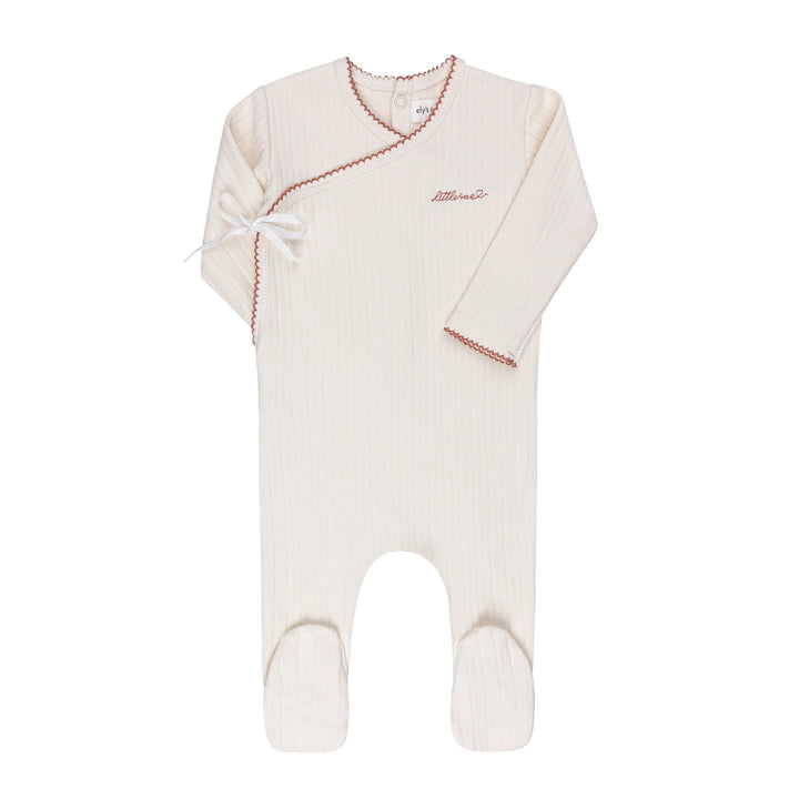 Ely's & Co Ivory/Pink Cotton Little One Footie + Beanie