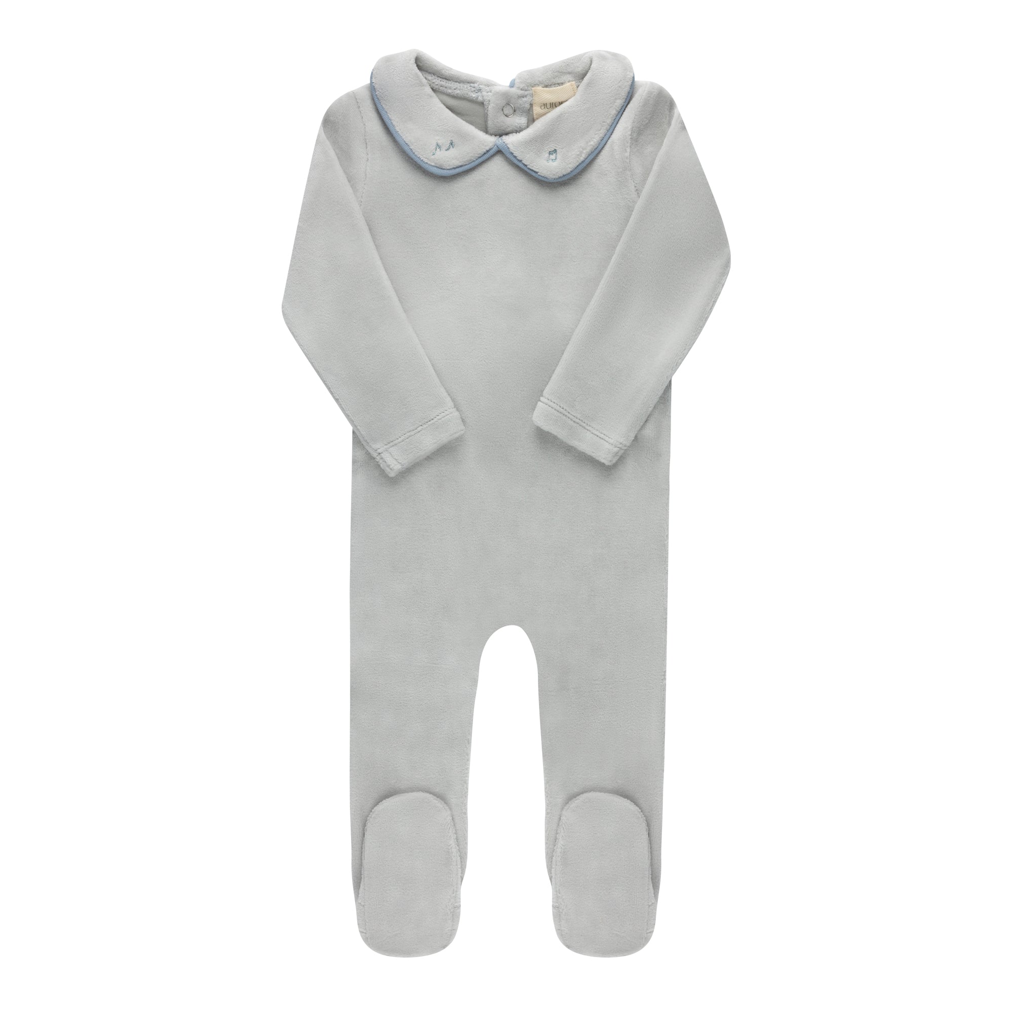 Aurora Blue Embroidered Velour Collar Footie