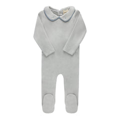 Aurora Blue Embroidered Velour Collar Footie